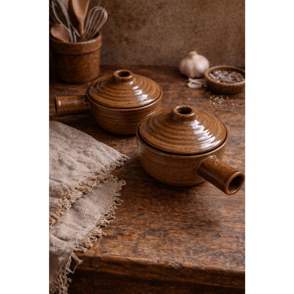 Brown Speckled Boho Ceramic Soup Crocks Set of 2